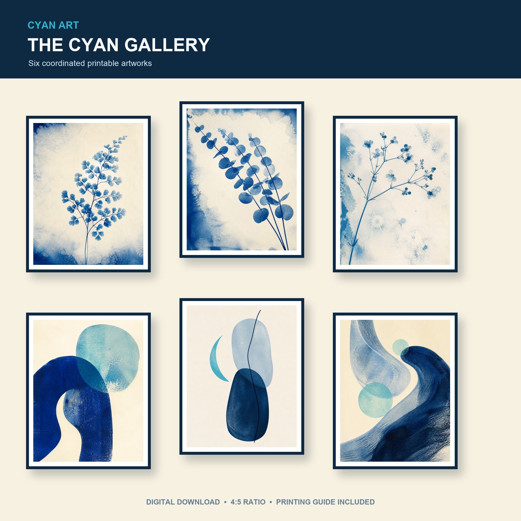 The Cyan Gallery - Six Printable Wall Art Collection